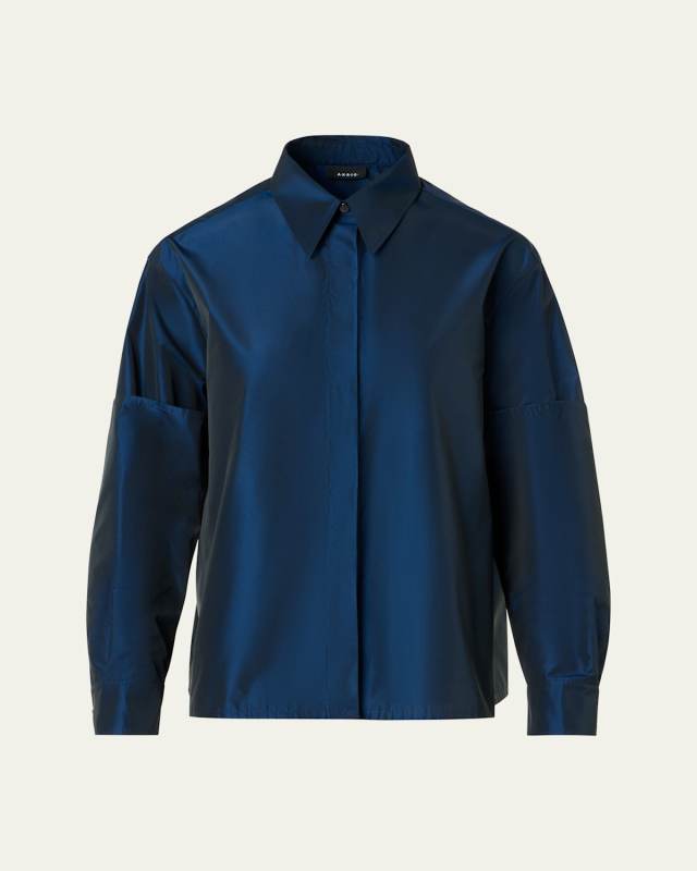 Silk Taffeta Dropped-Sleeve Blouse